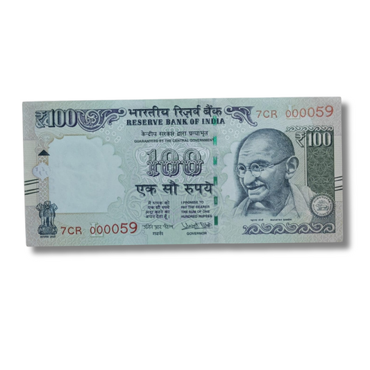 Rs. 100 Note Super Fancy Lower Number 000059 Telescopic Number Gem UNC