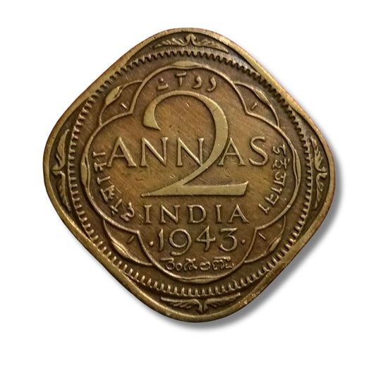 2 Annas 1943 George VI King Emperor Coin