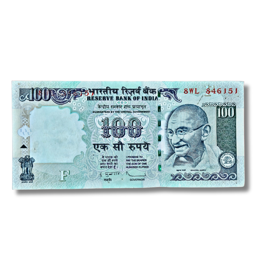 Rs 100 old 846151 one side number error all missing digits governor subbarao excellent condition