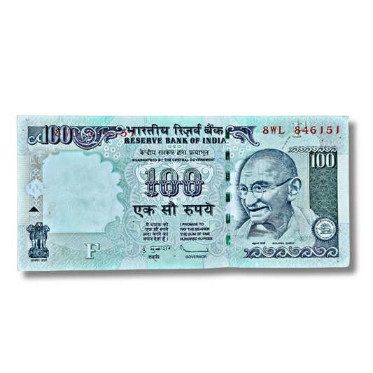 Rs 100 old 846151 one side number error all missing digits governor subbarao excellent condition