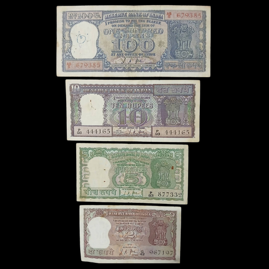 Rs 100 , 10 , 5 , 2 Diamond Issue Set of 4 Notes Extremely Rare Set
