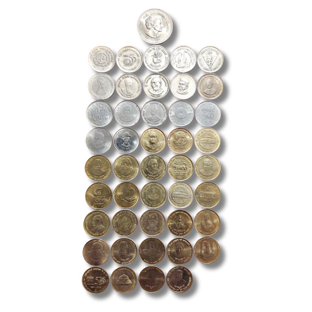 ₹5 Commemorative Coin Set (1985–2016) – 45 Coins | Copper-Nickel, FSS, Nickel-Brass | UNC Condition