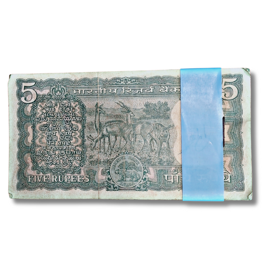 Rs 5 old patern  4 Dear  pkt governor s jagannath extremely rare full serial 933601, 933700 note