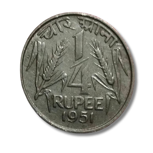 ¼ Rupee Coin 1951 | Kolkata Mint | Nickel | Rare Pre-Republic India Coin
