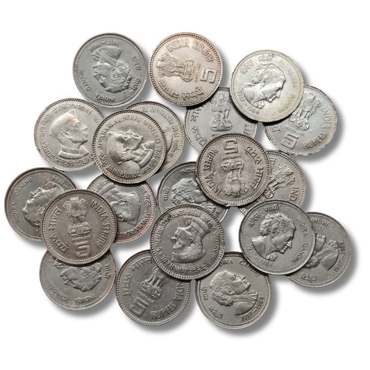 ₹5 Indira Gandhi & Jawaharlal Nehru Commemorative Coins | Copper-Nickel | UNC Condition

