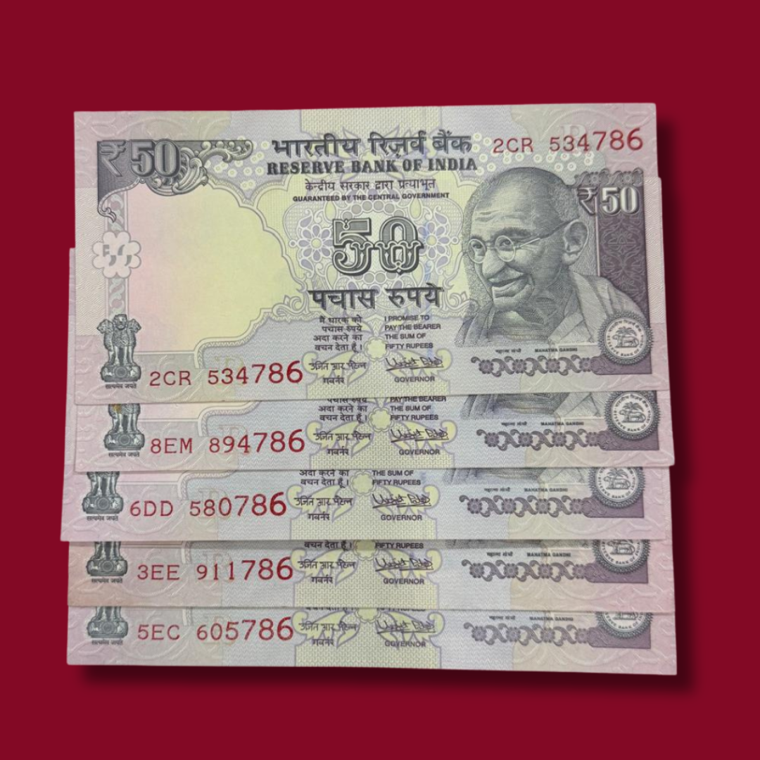 Rs 50 old 5 Pcs lot Old Telescopic Ending 786 Holy Bismillah rare