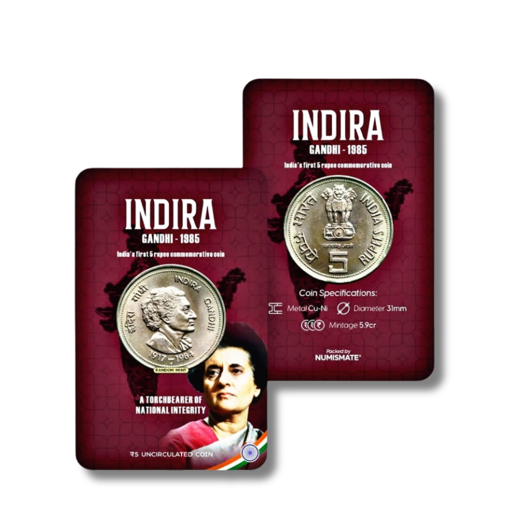 ₹5 Indira Gandhi Commemorative Coin Card – Special Edition
