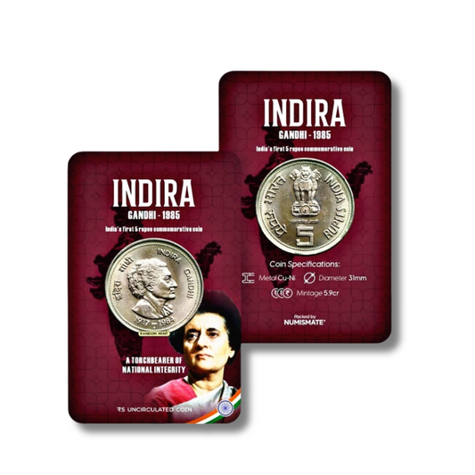 ₹5 Indira Gandhi Commemorative Coin Card – Special Edition