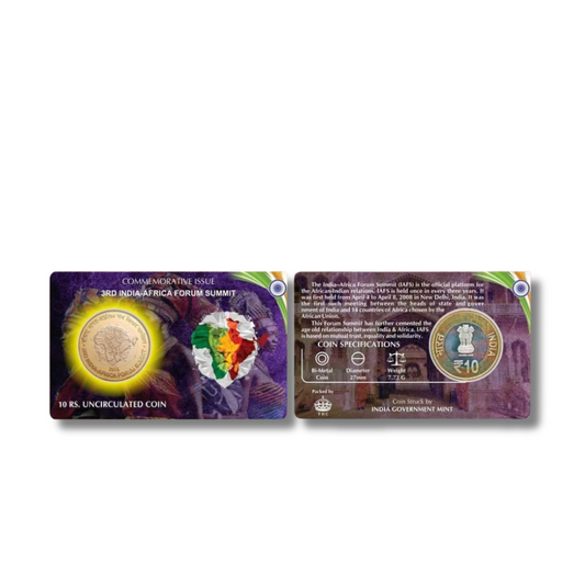 Rs 10 commemorative issue 3 rd India Africa forum summit  ATM  coin card excellent condition