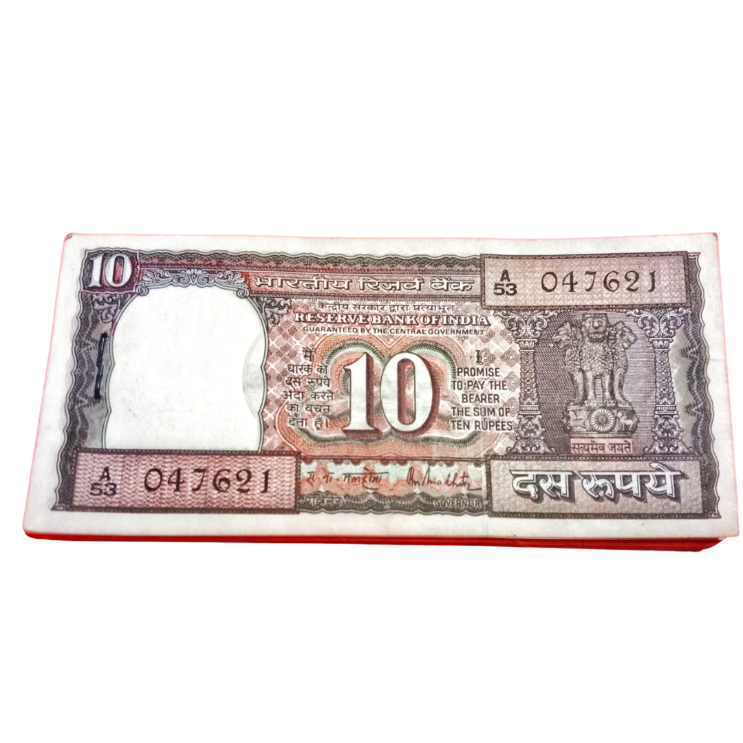 Rs 10 old black boat 80 notes serial packet with 687 number unc rn malhotra sign