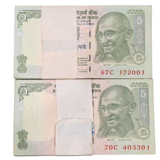 Rs 5 Note Packet 100 pieces notes Serial Packet Fresh Condition each packet 1600rs.