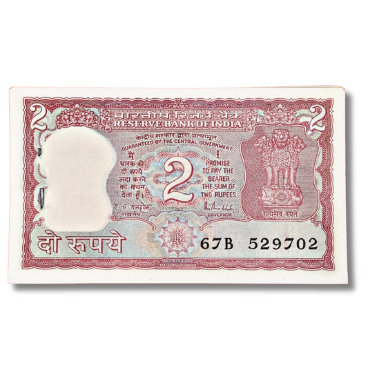 Rs 2 serial packet 99 notes prefix 67 B 529702 governor r n malhotra excellent condition