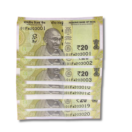 Rs 20 star notes 10 pieces governor shakti kant das unc condition