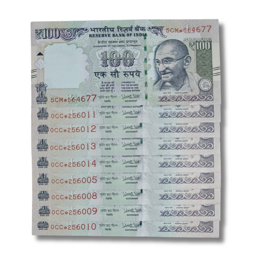 Rs. 100 Note Star Series Super Fancy 9 Note Set Telescopic Series Governor Urjit Patel