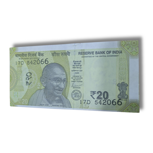 Rs 20 Error Note Serial Number Shifted Print Error 542066– Collectible Items