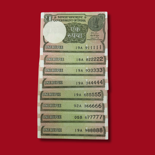 Rs 1 Set of 8 Notes X11111 - X99999 Solid Number Sets Rare