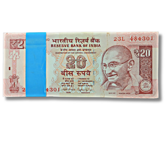 Rs 20 Note Packet – 23L Prefix Serial 484301 | Ending 143 | UNC
