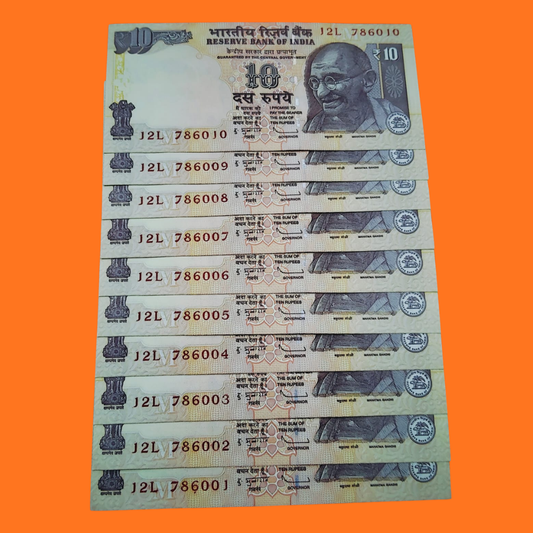 Rs 10 old bismilah holy no set 786001-10 D subbarao sign rare