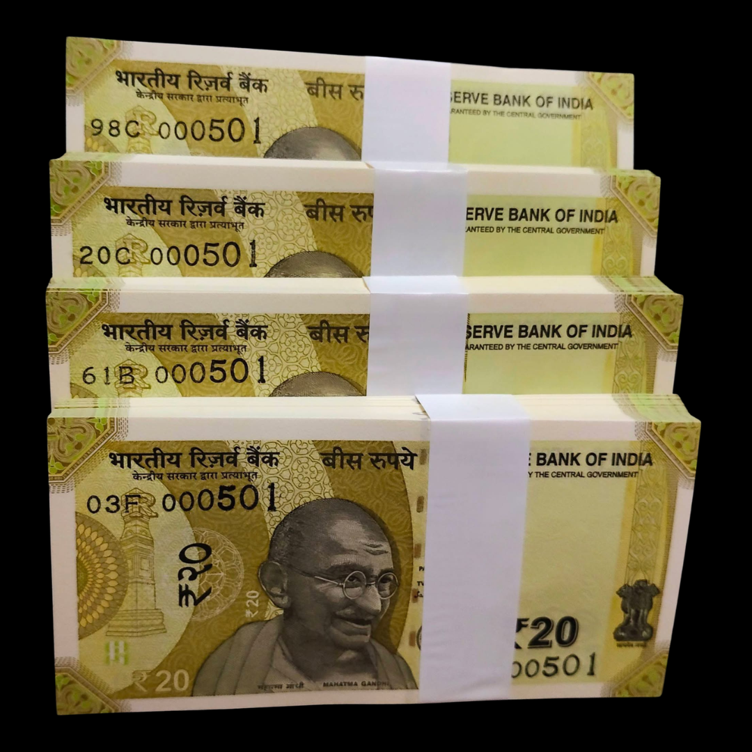 Rs 20 Lower Number Serial Bundle Each Packet Price GEM UNC