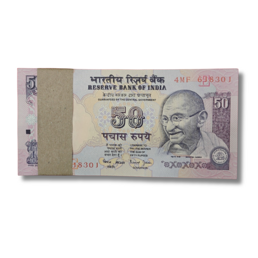 Rs 50 Note Packet – 4MF Prefix Serial 618301 | Ending 143 I Love You Number | UNC