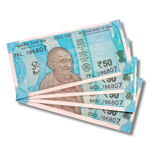 ₹50 Note Set of 4 – Same Number 786807 | Type 786687 | Fancy & Holy Number | UNC
