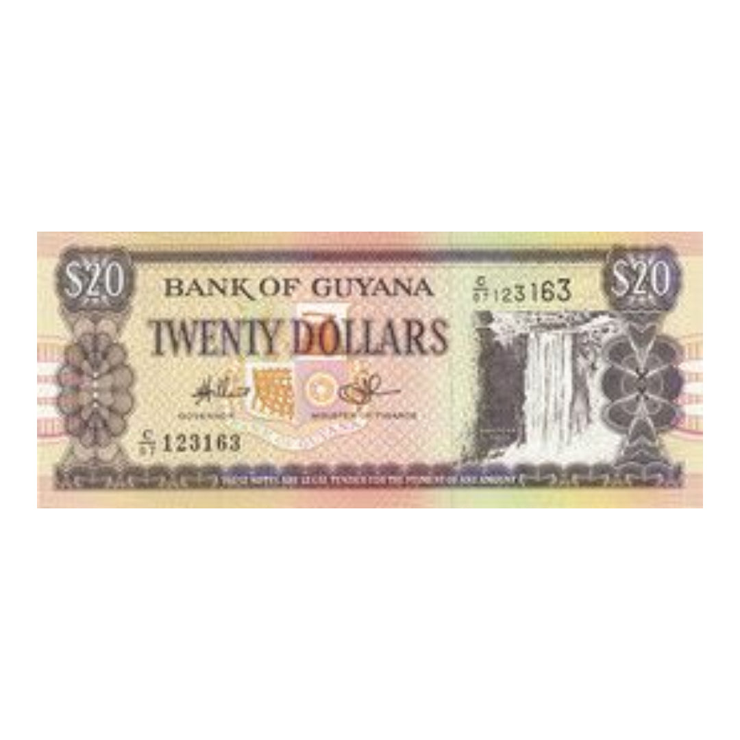 Guyana 20 Dollars Banknote On Back Kaieteur Falls