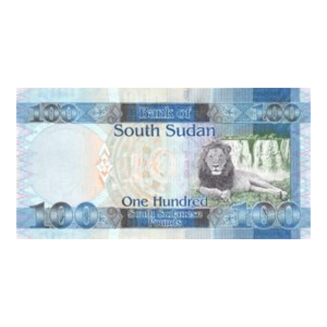 South Sudan 100 Pounds Banknote Lion resting By Water Fall