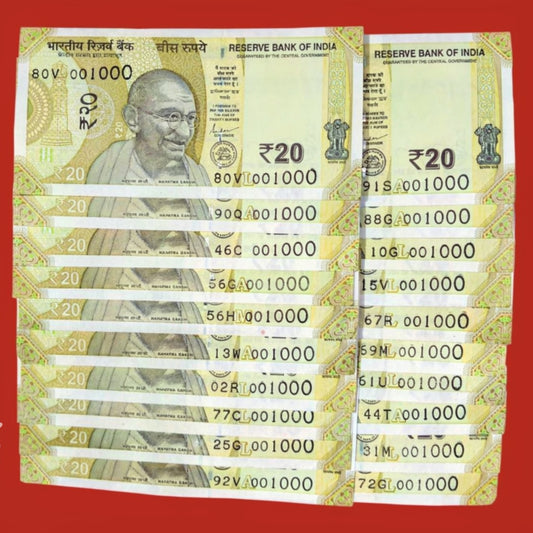 Rs 20 Note 001000 Thousands Number 20 Piece Lot Each Note Price