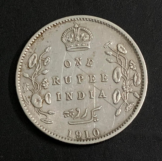 Rs 1 Coin ONE RUPEE INDIA 1910 EDWARD VII KING & EMPEROR SILVER COIN Mint: CALCUTTA