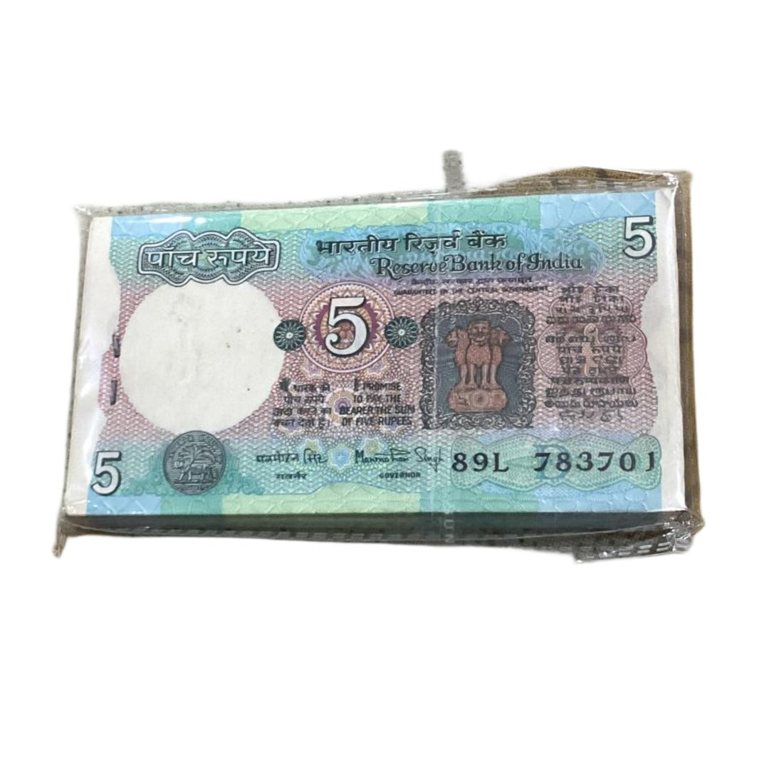 Rs 5 Note Tractor Packet Serial 783701 Ending 786 - 783786 | Signed by Manmohan Singh