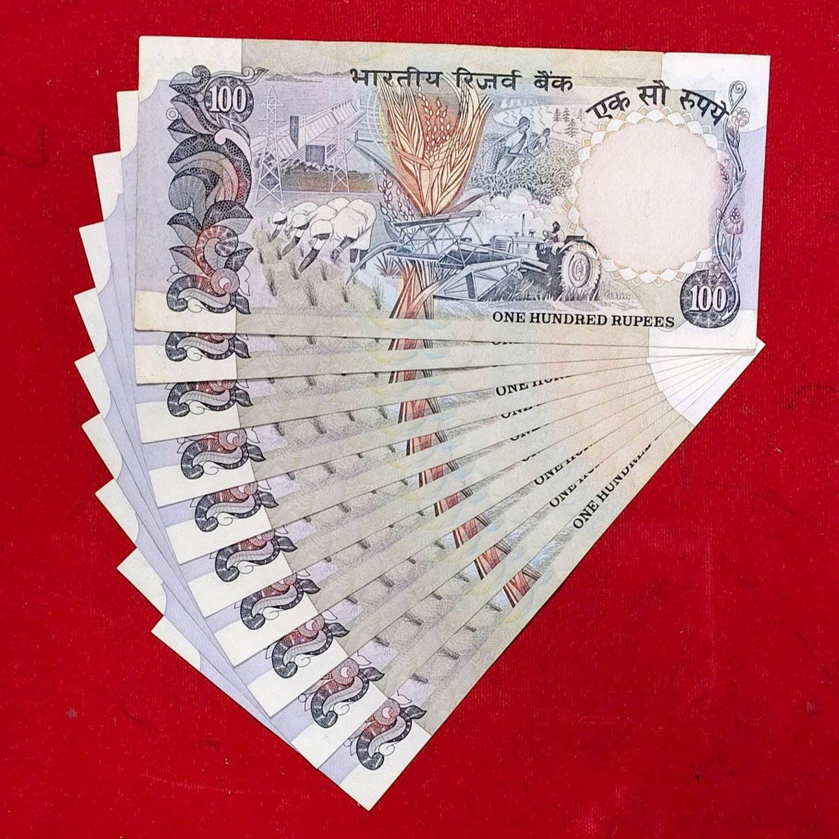 Rs 100 Old Grey Cobalt Set of 10 Notes Different Number UNC