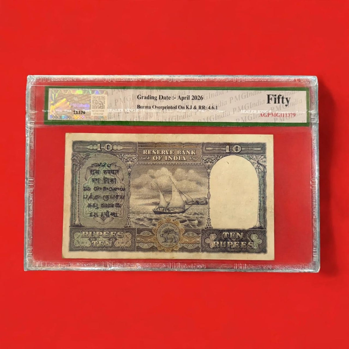 Rs 10 Burma RBI George VI Overprint Note C D Deshmukh Rare