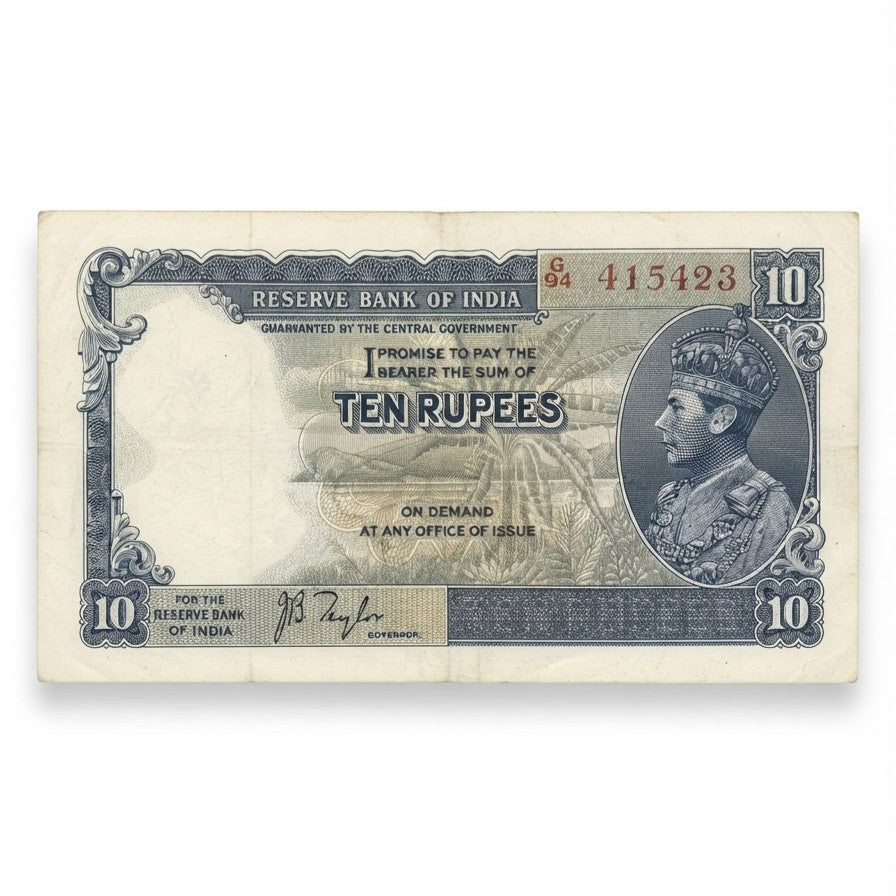 Rs 10 King George VI Note J B Taylor Signature Rare Collectible Item