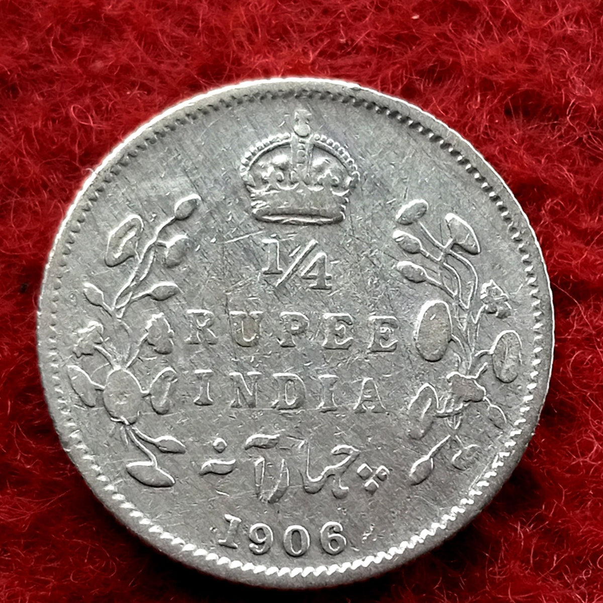 Quarter Rupee 1/4 Silver Coin 1906 Edward VII King and Emperor Rare