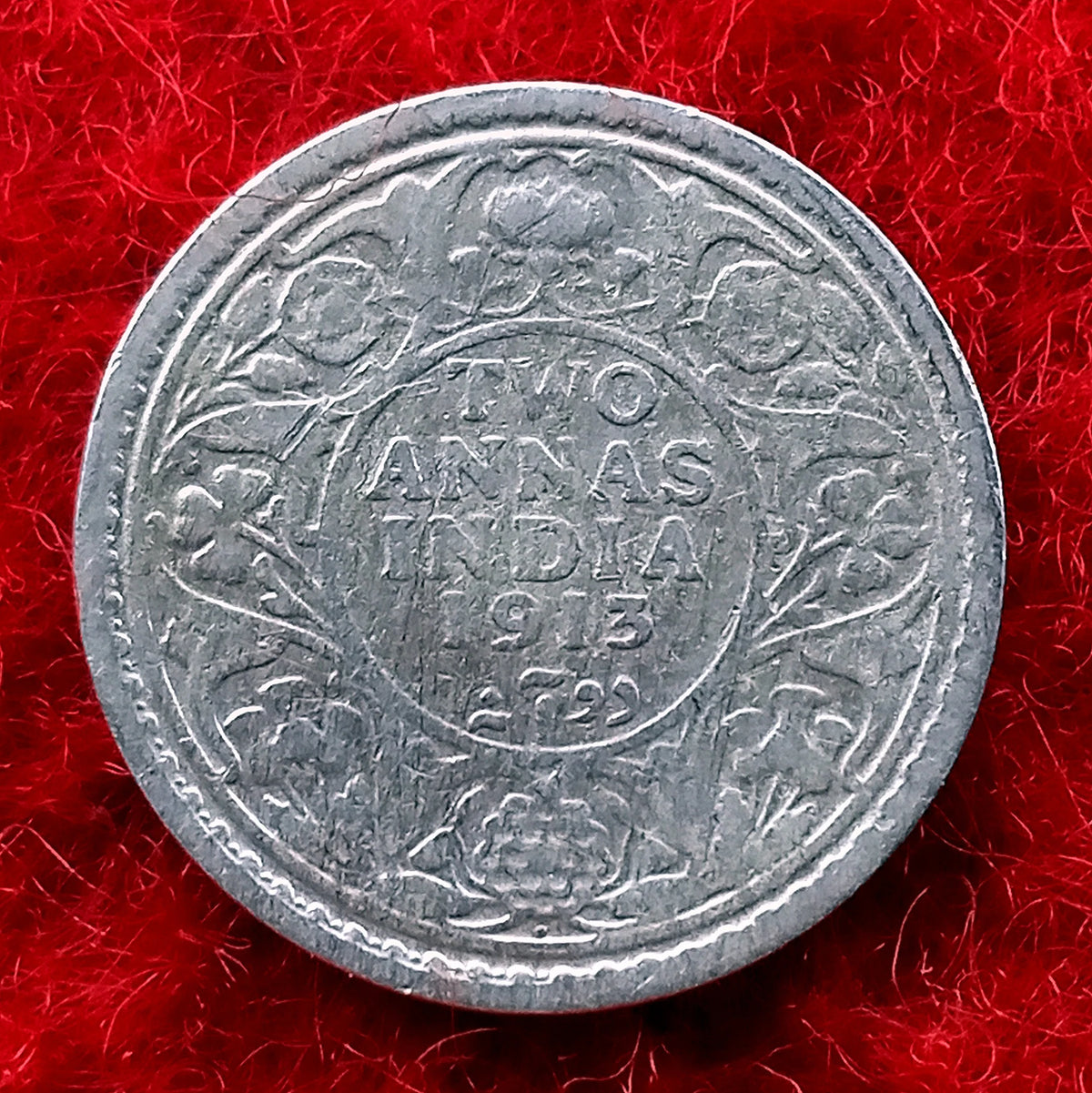 Two Annas Silver Coin 1913 George V King Emperor Rare