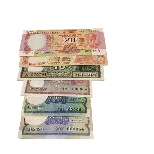 old notes 1 2 10 and 20 same lower number 000064  different denominations and governors rare collectible - Collection Bazzar
