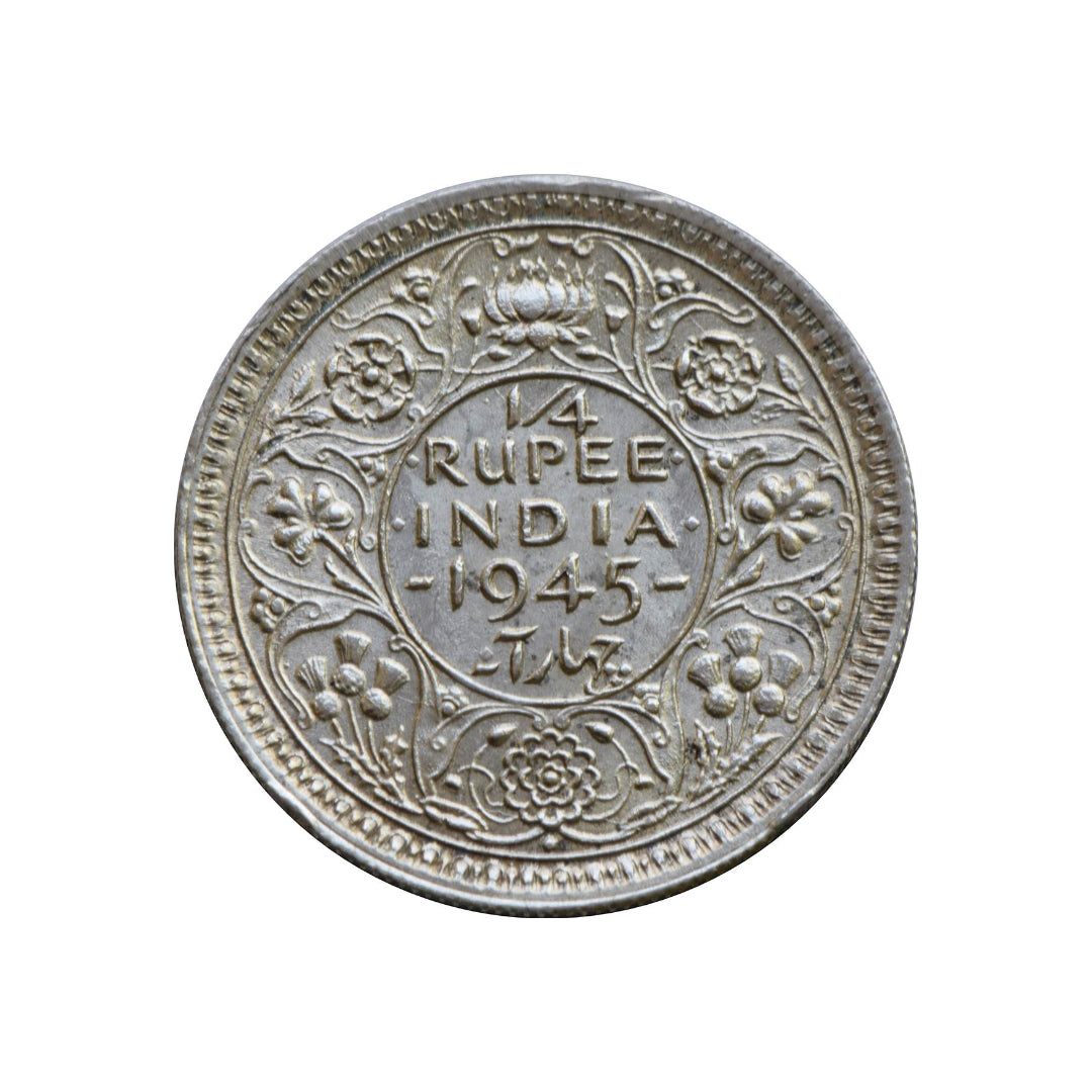 quarter Rupee 1945 Silver Coin | Goerge VI King Emperor | rare Collectible Items - Collection Bazzar