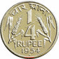 ¼ Rupee Char Anna Coin India 1954 Nickel Wheat Ears Collectible