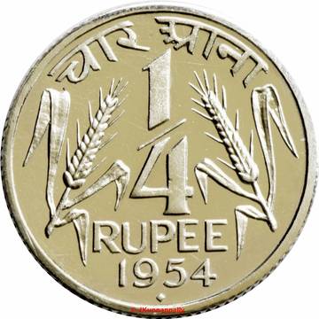¼ Rupee Char Anna Coin India 1954 Nickel Wheat Ears Collectible