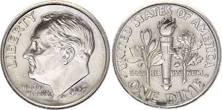 Rare 1 Dime USA coin featuring Franklin D. Roosevelt portrait and torch design, collectible American ten cents silver coin