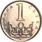 Rare 1 Koruna Czech Republic coin featuring St. Wenceslas crown and Czech lion emblem, collectible old CZK currency