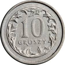 Rare 10 Groszy Poland coin featuring Polish eagle emblem and laurel wreath design, collectible old Polish Złoty coin