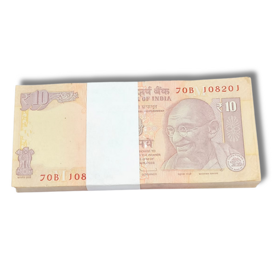 Rare ₹10 note packet with serial number 108201, D. Subbarao signed 100 UNC notes full bundle