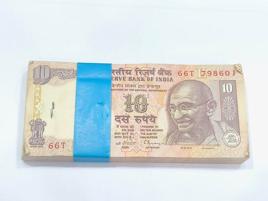 Rare ₹10 note packet with serial number 798601, C. Rangarajan signed 100 UNC notes full bundle