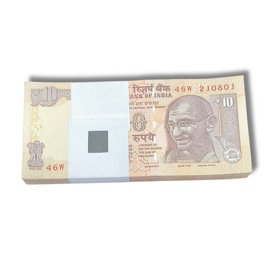 Rare ₹10 note packet with birthday serial number 210801, D. Subbarao signed 100 UNC notes full bundle