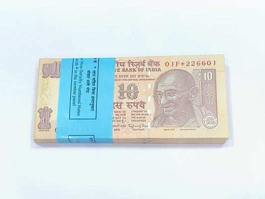 ₹10 star note packet with serial number 226601✱, D. Subbarao signed 100 UNC notes full bundle"