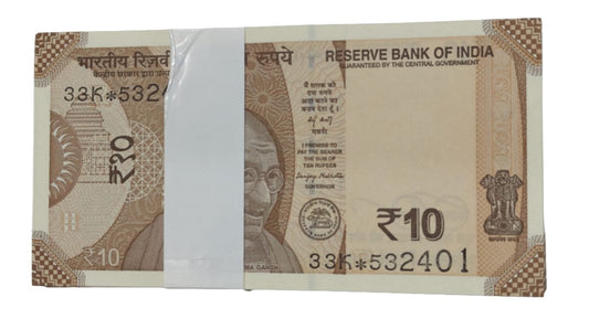 Rare ₹10 star note packet with serial number 532401✱, RBI replacement issue 100 UNC notes full bundle