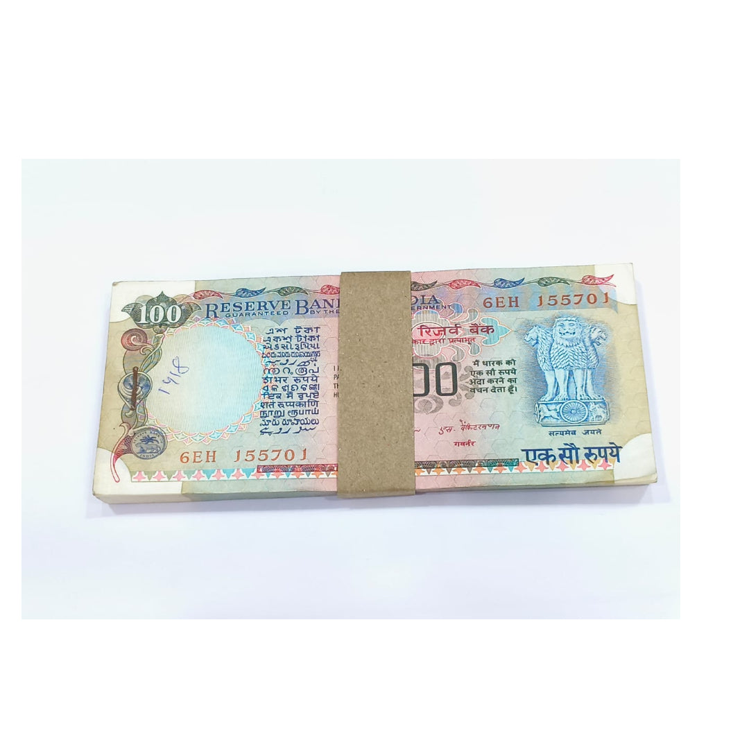 Rare ₹100 note packet with serial number 155701, RBI issue 100 UNC notes full bundle