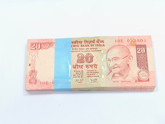 Rare ₹20 note packet with serial number 05501, Y. V. Reddy signed 100 UNC notes full bundle
