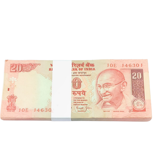 Rare ₹20 note packet with serial number 146301, Bimal Jalan signed 100 UNC notes full bundle